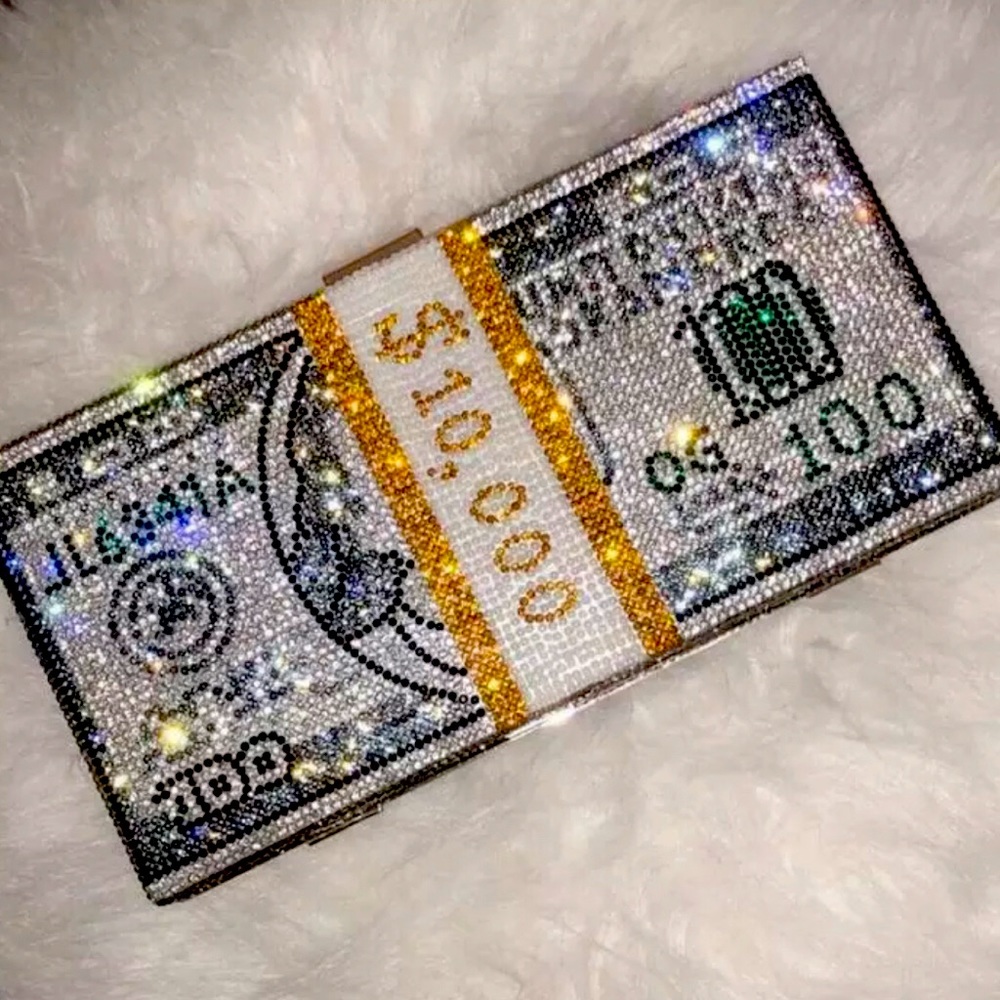 🛍 Luxury Stack Of Cash Crystal Clutch 🛍 - Picture 1 of 8